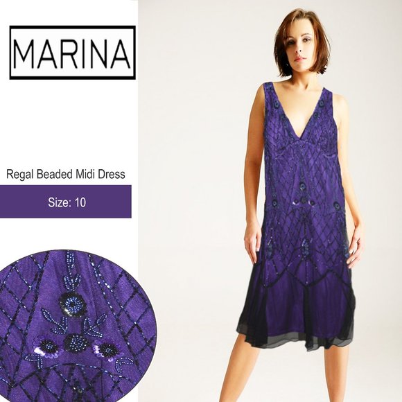 Marina: Beaded Midi Formal/Prom Dress with Tulle Hem - Picture 1 of 10